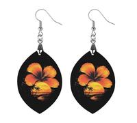 Hawaiian Hibiscus Sunset Flowers Artistic Wooden Earrings Pendant Vintage Earring Hooks Trendy Vacation Dangle Boho Eardrop Apricot Shaped