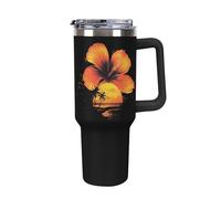 Hawaiian Hibiscus Sunset Flowers Large Capacity Car Cup 40 Oz Stainless Steel Insulated Travel Cup with Handle Straw
