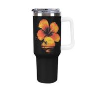 Hawaiian Hibiscus Sunset Flowers Large Capacity Car Cup 40 Oz Stainless Steel Insulated Travel Cup with Handle Straw
