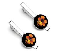 Hawaiian Hibiscus Sunset Flowers Men‘s Cufflinks Silver Tack Pins Tie Clips Necktie Bar Pinch Suit Tie Accessories