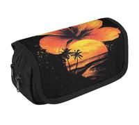 Hawaiian Hibiscus Sunset Flowers Portable Pen Case Double Layered Large Capacity Exquisite Pencil Case for Officce