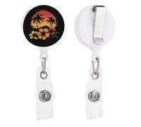 Hawaiian Hibiscus Sunset Palm Tree Cute Badge Holder Retractable Clip ID Card Name Tag Badge Reels for Work