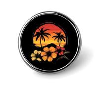 Hawaiian Hibiscus Sunset Palm Tree Cute Brooches for Women Men Button Pins Round Badge for Bag Hat