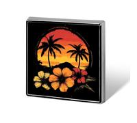 Hawaiian Hibiscus Sunset Palm Tree Cute Brooches for Women Men Square Pins Badge for Backpack Hat