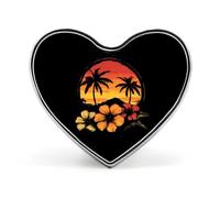 Hawaiian Hibiscus Sunset Palm Tree Cute Heart Badge for Women Men Novelty Funny Brooches Pins for Shirts Bags Hats