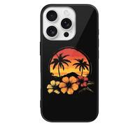 Hawaiian Hibiscus Sunset Palm Tree Printed Phone Case Cute Slim Glass Cellphone Protective Cover Unisex Compatible with iPhone 16/16 Plus/16 Pro/16 Pro Max/16 E
