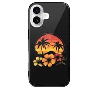 Hawaiian Hibiscus Sunset Palm Tree Printed Phone Case Cute Slim Glass Cellphone Protective Cover Unisex Compatible with iPhone 16/16 Plus/16 Pro/16 Pro Max/16 E