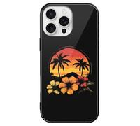 Hawaiian Hibiscus Sunset Palm Tree Printed Phone Case Cute Slim Glass Cellphone Protective Cover Unisex Compatible with iPhone 16/16 Plus/16 Pro/16 Pro Max/16 E