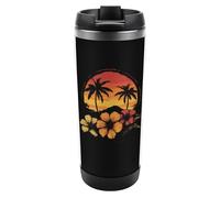 Hawaiian Hibiscus Sunset Palm Tree Printed Travel Mugs with Lids Unisex Reusable Hot Cold Stainless Steel Coffee Cups Tumblers