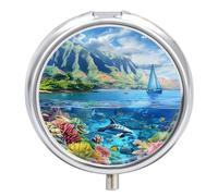 Hawaiian Life Sea Fish Pill Box 3 Compartment Small Portable Medicine Case Pill Organizer for Pocket Purse