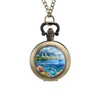 Hawaiian Life Sea Fish Vintage Pocket Watch Alloy Pendant Watches Necklace Gift for Men Women Coppery-Style