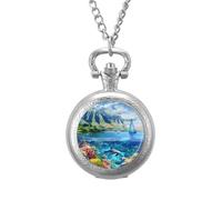 Hawaiian Life Sea Fish Vintage Pocket Watch Alloy Pendant Watches Necklace Gift for Men Women Silver-Style