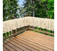 Hawaiian Luau Grass Raffia Fringe Banner Tropical Table Skirt Raffia Tiki Party Decorations Grass Skirt Table Fringe Summer Deck Skirting for Birthday Graduation Party Decor (2 Pcs, 9.8 x 1 ft)