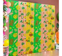 Hawaiian Luau Party Decorations, 2 Pack Tropical Printed Foil Fringe Curtains 3.3x6.6ft, Tinsel Photo Backdrop, Photo Booth Prop, Streamers for Aloha Summer Beach Party Decor