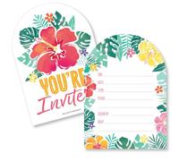 Hawaiian Luau - Shaped Fill-In Invitation Cards - 12 Count | Hawaiian Tropical Party or Birthday Invites, Premium Date,Name & Place Fill-In Paper Invitations,Envelopes Included, USA-made