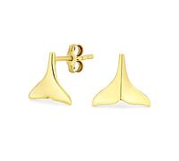 Hawaiian Nautical Sea Lover Vacation Honeymoon Mermaid Fin Ocean Marine Life Whale Tail Stud Earrings For Women Teen .925 Sterling Silver Yellow Gold 2.5 Microns Vermeil