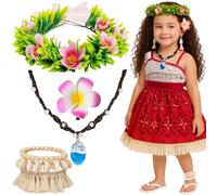 Hawaiian Necklace, 4 PCS Princess Costume Accessories with Flowers Garland Flower Hair Clips Ocean Pendant Necklace Shell Anklet, Hawaii Adventure Outfit for Halloween Birthday Party Cosplay for 14+
