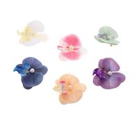 Hawaiian Orchid Hair Clips Silk Butterfly Flower Pins 6pcs | Boho-inspired Pearl Accents, Bridesmaids and Bun Styling, Tropical Luau Vibe, Standout Accessory