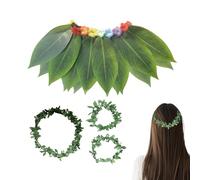 Hawaiian Outfit Tropical Leaf Dress For Women Floral Headband Portable Size Realistic Summer Costume | Breathable Resort Clothing For Discount Party Event