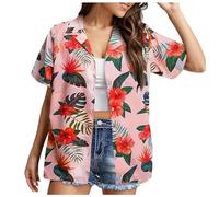 Hawaiian Outfits for Women, Hawaiian Shirts for Women Fancy Shiteshirts Outfits Ladies Summer Blouses Holiday Clothing Floral Tropic Printing Short Sleeve Funny Beach Button Down T Shirt Top, Red