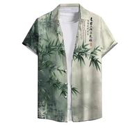 Hawaiian Palm Tree Caribbean Shirts for Men Short Sleeve Beach Cruise Tropical Button Down Shirt 80S Shirt Funny Casual Cuban Summer Mexico Bowling Shirt Golf Vintage Flamingo Party Green