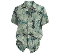 Hawaiian Palm Tree Shirt For Men Loose Fit Summer Collared Neck Shirt Short Sleeve Shirts Tropical Beach Shirts Casual Button Down Tops Comfy Lightweight Quick Drying Top Holiday Travelling Tops