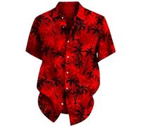 Hawaiian Palm Tree Shirt for Men Loose Fit Summer Collared Neck Shirt Short Sleeve Shirts Tropical Beach Shirts Casual Button Down Tops Comfy Lightweight Quick Drying Top Holiday Travelling Tops