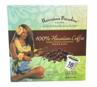 Hawaiian Paradise Coffee 100% Hawaiian Coffee Single Serve Cups- 18 Count- Medium Roast, Made in Hawaii - Compatible with Keurig
