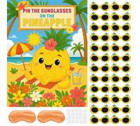 Hawaiian Party Game: Luau Summer Tropical Pin The Sunglasses on Pineapple and Coconut on Palm Tree with 24 Pcs Stickers for Tiki Summer Beach Hawaii Luau Party Supplies
