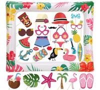 Hawaiian Party Inflatable Selfie Photo Frame & Photobooth Props Set Funny Giant Summer Tiki Luau Party Selfie Props Summer Tropical Hawaiian Beach Luau Party Supplies Birthday Party Decor