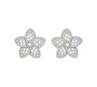 Hawaiian Plumeria Stud Earrings 925 Sterling Silver Cz Flower Earrings Flower Jewellery for Women Mom