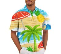 Hawaiian Polo Shirts for Men Short Sleeve T-Shirt Button Down Vacation Golf Tops Casual Summer Beach Tees Blouse 2026 Camisas para Hombres Tipo Polo(Green, XXL)