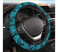 Hawaiian Polynesian Teal Tribal Car Steering Wheel Cover for Women Men 14-15 Inch Stretch Cloth Anti-Slip Wrap Protector Case Fit Universal Auto Accessories Decor Sweat Absorption