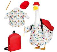 Hawaiian Porch Goose Outfits, Interesting Back to School Porch Goose Costume, Yard Goose Clothes Hawaiian Wreath with Straw Hat Glasses, Outdoor Terrace Courtyard Lawn Art Decoration (A-2pcs)