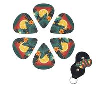 Hawaiian Print Guitar Picks 6 Pack Guitar Plectrums with Pick Holders Bass Picks For Acoustic Guitar Bass Electric Ukulele Includes 0.46mm, 0.71mm, 0.96mm