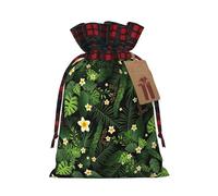 Hawaiian Printed Gift Bags with Drawstring - Christmas Party Holiday Sacks - Festive Pouches for Goodie, Treats