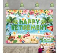 Hawaiian Retirement Backdrop Summer Tropical Beach Flamingo Photography Background Aloha Theme Happy Retirement Banner for Luau Congrats Retirement Farewell Party Decor Supplies (70x40 inch (6x4FT))
