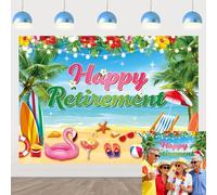Hawaiian Retirement Party Decorations Banner Aloha Happy Retirement Backdrop Summer Tropical Beach Farewell Photography Background (7x5FT（210x150cm）)