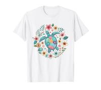 Hawaiian Sea Turtle Tropical Hibiscus Plumeria Flowers Beach T-Shirt