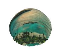 Hawaiian Seaside Sunset Double Layer Waterproof Shower Cap, Extra Large Soft Elastic Band, Reusable Bath Cap For Women Men,Full Print Design