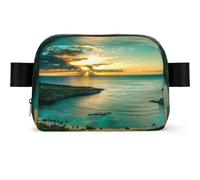 Hawaiian Seaside Sunset Square Fashion Waist Bag with Print,Water-Resistant Twill Fabric,Chest Pack Or Belt Bag, Adjustable Strap 65-120cm for Men Women