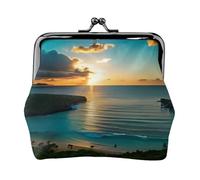 Hawaiian Seaside Sunset Women's Leather Kiss Lock Pouch â€“ Stylish Small Zipper-Free Wallet for Coins, Cards, Makeup & Essentials â€“ Compact & Lightweight Design for Daily Use, Travel & Gifting