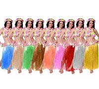 HAWAIIAN SET FANCY DRESS COSTUME KIT COLOURED 80CM LONG HULA SKIRT + FLOWER BRA + FLOWER LEI NECKLACE + PAIR OF FLOWER BRACELETS + FLOWER HEADBAND 6 PIECE HAWAII GRASS SKIRT LUAU (NATURAL)
