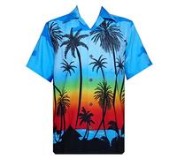 Hawaiian Shirt 5 Mens Allover Coconut Tree Beach Aloha Party Light Blue XL