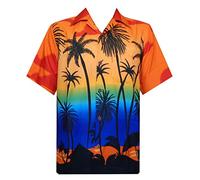 Hawaiian Shirt 5 Mens Allover Coconut Tree Beach Aloha Party Sunrise Orange XL