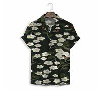 Hawaiian Shirt, Fashion Black Plumeria Plant Geometry Pattern Men'S Short Sleeve Beach Shirt Button Down Summer Casual Shirts Tropical Print Quick Dry Holiday Party Aloha Shirt
