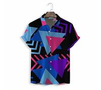 Hawaiian Shirt, Fashion Colorful Triangle Geometry Pattern Men'S Short Sleeve Beach Shirt Button Down Summer Casual Shirts Tropical Print Quick Dry Holiday Party Aloha Shirt