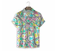 Hawaiian Shirt, Fashion Grey Music Notation Geometry Pattern Men'S Short Sleeve Beach Shirt Button Down Summer Casual Shirts Tropical Print Quick Dry Holiday Party Aloha Shirt
