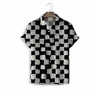Hawaiian Shirt, Fashion Hand Drawn Black White Geometry Print Men'S Short Sleeve Beach Shirt Button Down Summer Casual Shirts Tropical Print Quick Dry Holiday Party Aloha Shirt
