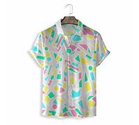 Hawaiian Shirt, Fashion White Music Notation Geometry Pattern Men'S Short Sleeve Beach Shirt Button Down Summer Casual Shirts Tropical Print Quick Dry Holiday Party Aloha Shirt